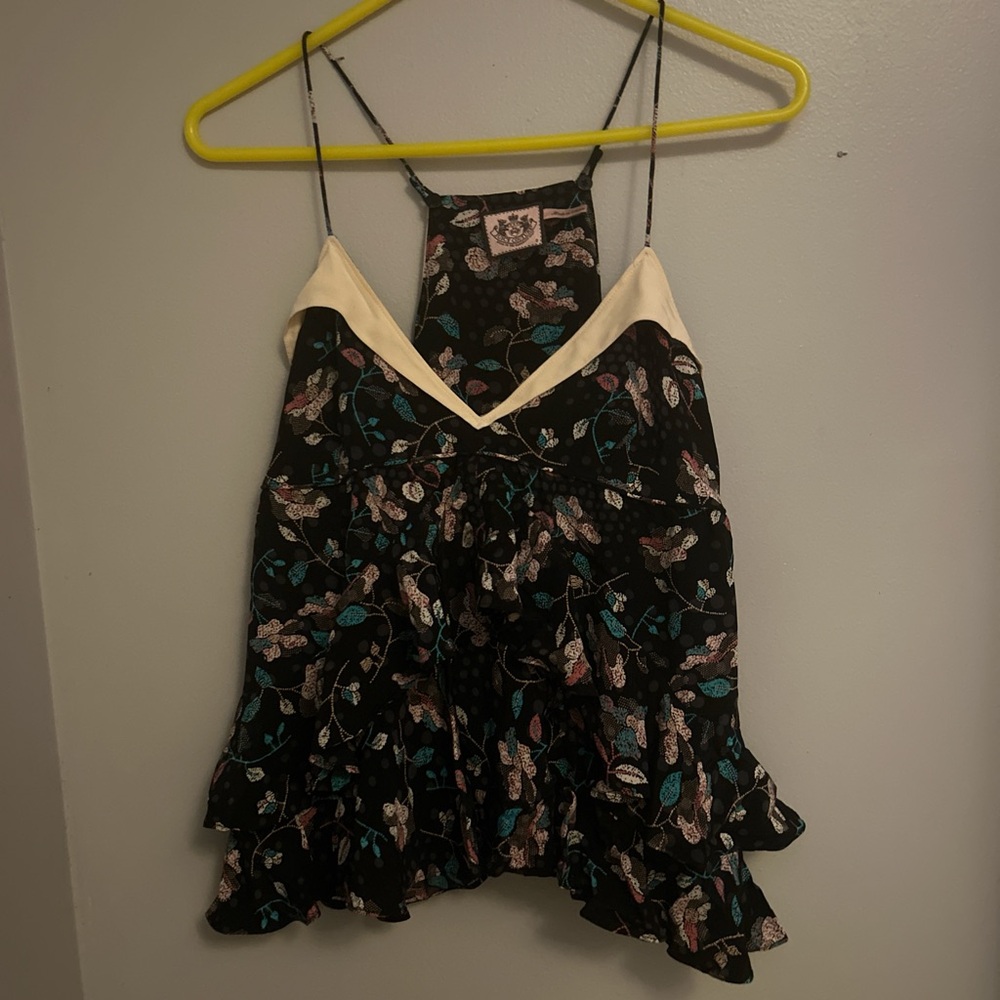 Juicy Couture Black and Cream Floral Camisole